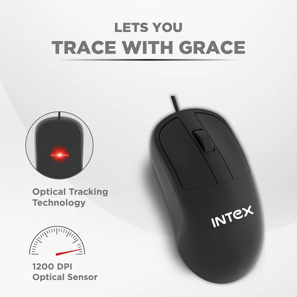Intex Wired Combo Click & Type (Smile IT-KBM888) USB Keyboard & Mouse Combo | 104 Keys Keyboard | 1200 DPI Optical Mouse | Spill Resistant | 12 Multimedia Keys | Plug & Play for PC, Laptop & Desktop