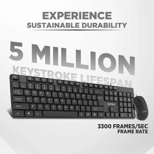Intex Wired Combo Click & Type (Smile IT-KBM888) USB Keyboard & Mouse Combo | 104 Keys Keyboard | 1200 DPI Optical Mouse | Spill Resistant | 12 Multimedia Keys | Plug & Play for PC, Laptop & Desktop