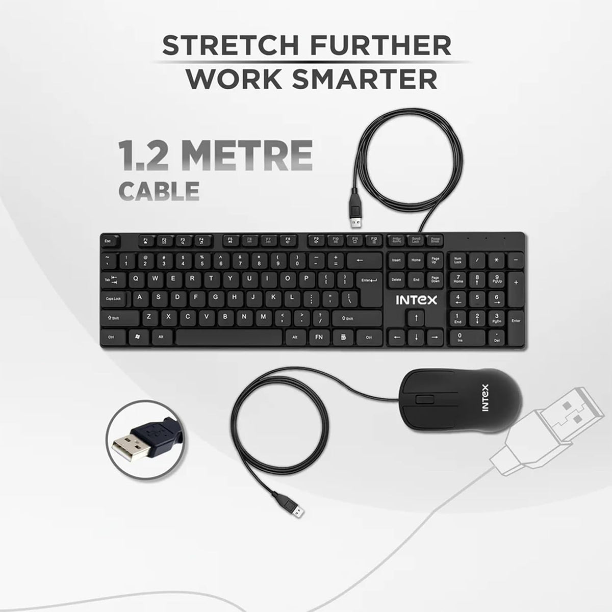Intex Wired Combo Click & Type (Smile IT-KBM888) USB Keyboard & Mouse Combo | 104 Keys Keyboard | 1200 DPI Optical Mouse | Spill Resistant | 12 Multimedia Keys | Plug & Play for PC, Laptop & Desktop