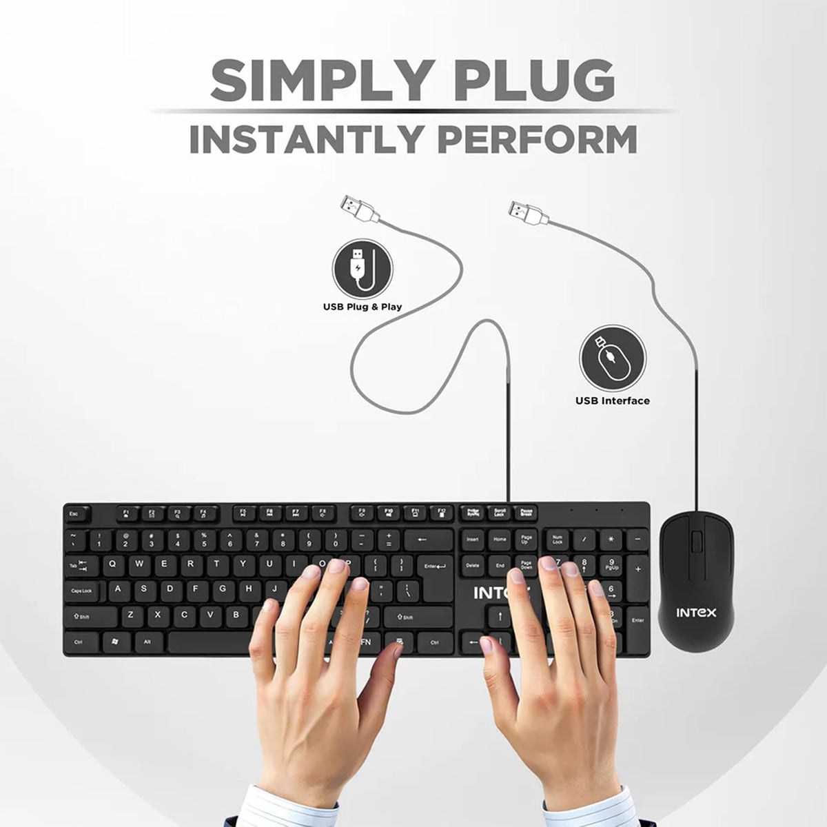 Intex Wired Combo Click & Type (Smile IT-KBM888) USB Keyboard & Mouse Combo | 104 Keys Keyboard | 1200 DPI Optical Mouse | Spill Resistant | 12 Multimedia Keys | Plug & Play for PC, Laptop & Desktop